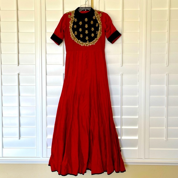 Beautiful Maroonish Red Long Flowy Indo Western Gown - Picture 2 of 5